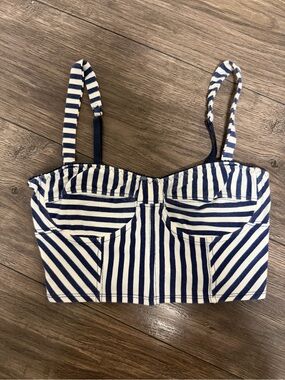 Garage Navy and White Striped Bustier Crop Top